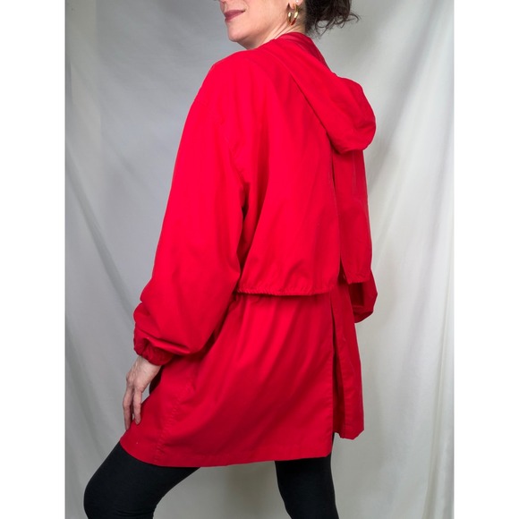 Nordstrom Vintage 90s Red Hooded Drawstring Waist Anorak Rain Jacket Hood S - Picture 3 of 17